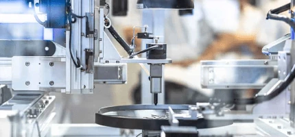 Automated industrial machinery at work in a manufacturing setting.