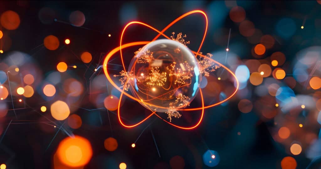 Atomic structure illustration symbolizing isotope enrichment and nuclear science