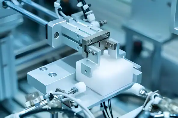Automated gripper handling a component during high bay assembly in a precision manufacturing system